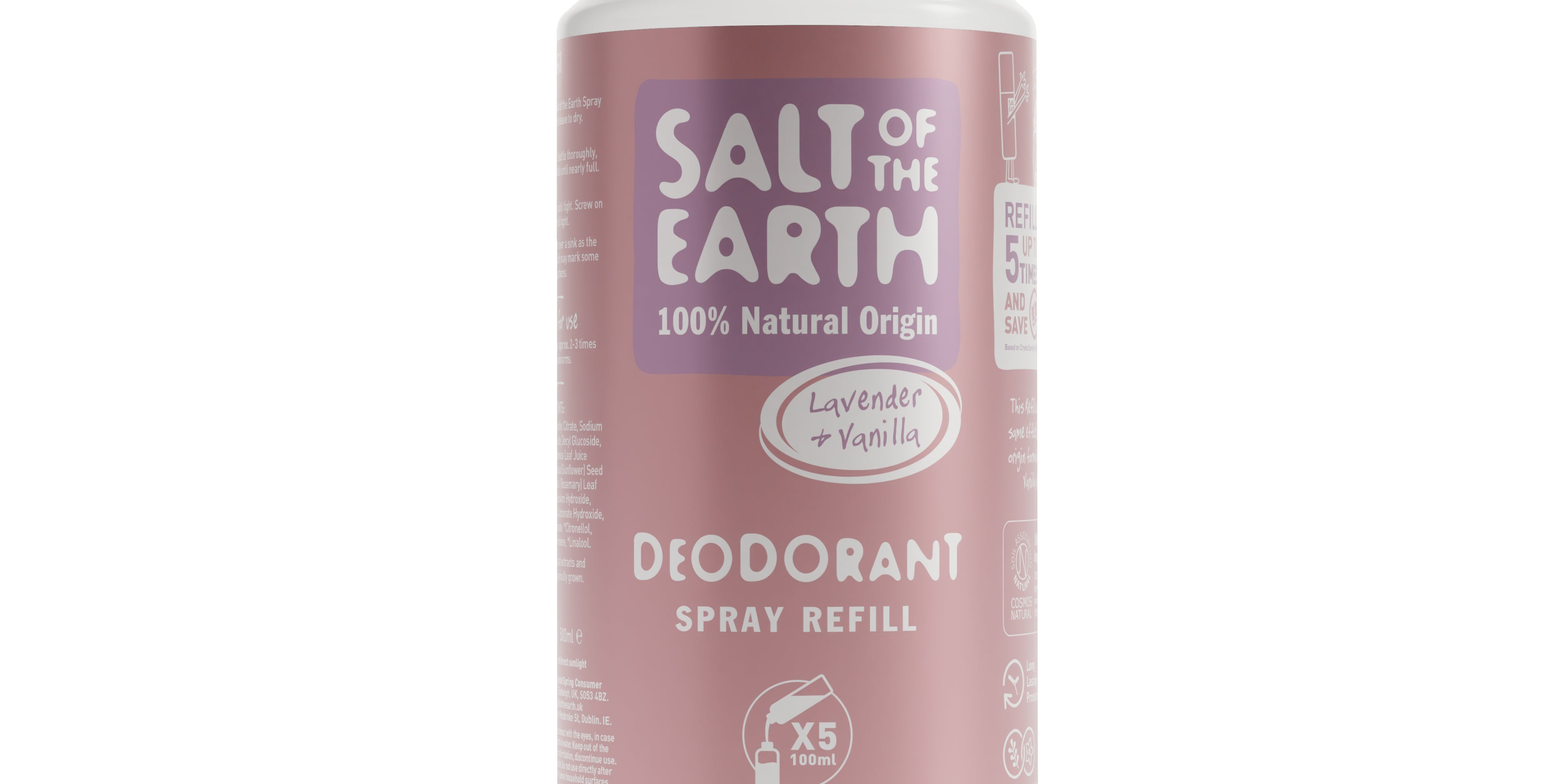 Salt of the Earth Lavender & Vanilla Deodorant Spray Refill 500ml Bottle - 100% Natural Origin