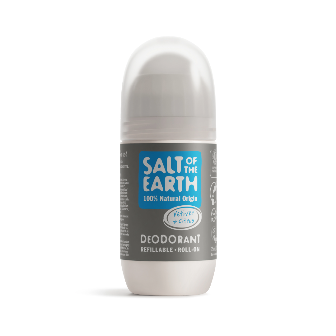 Salt of the Earth 75ml Vetiver &amp; Citrus natural deodorant refillable roll-on.