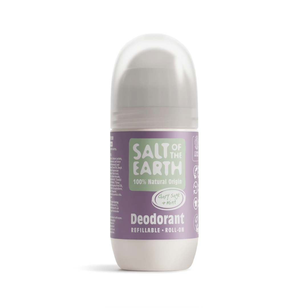 Salt of the Earth 75ml Clary Sage & Mint natural deodorant refillable roll-on.