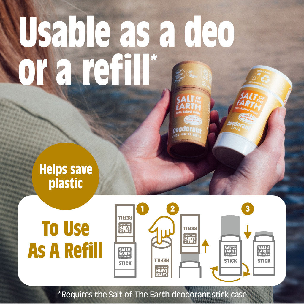Amber & Sandalwood Natural Deodorant Stick - Use or Refill