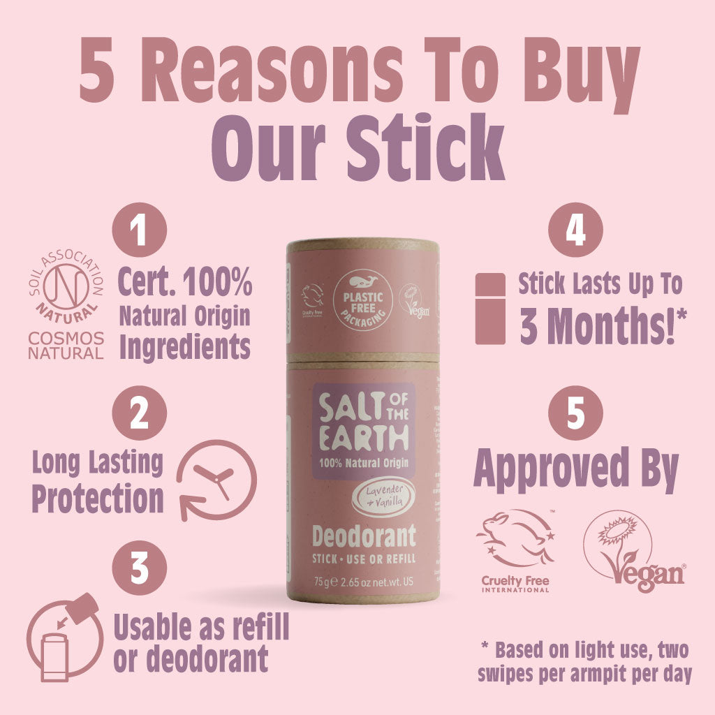 Lavender & Vanilla Natural Deodorant Stick - Use or Refill