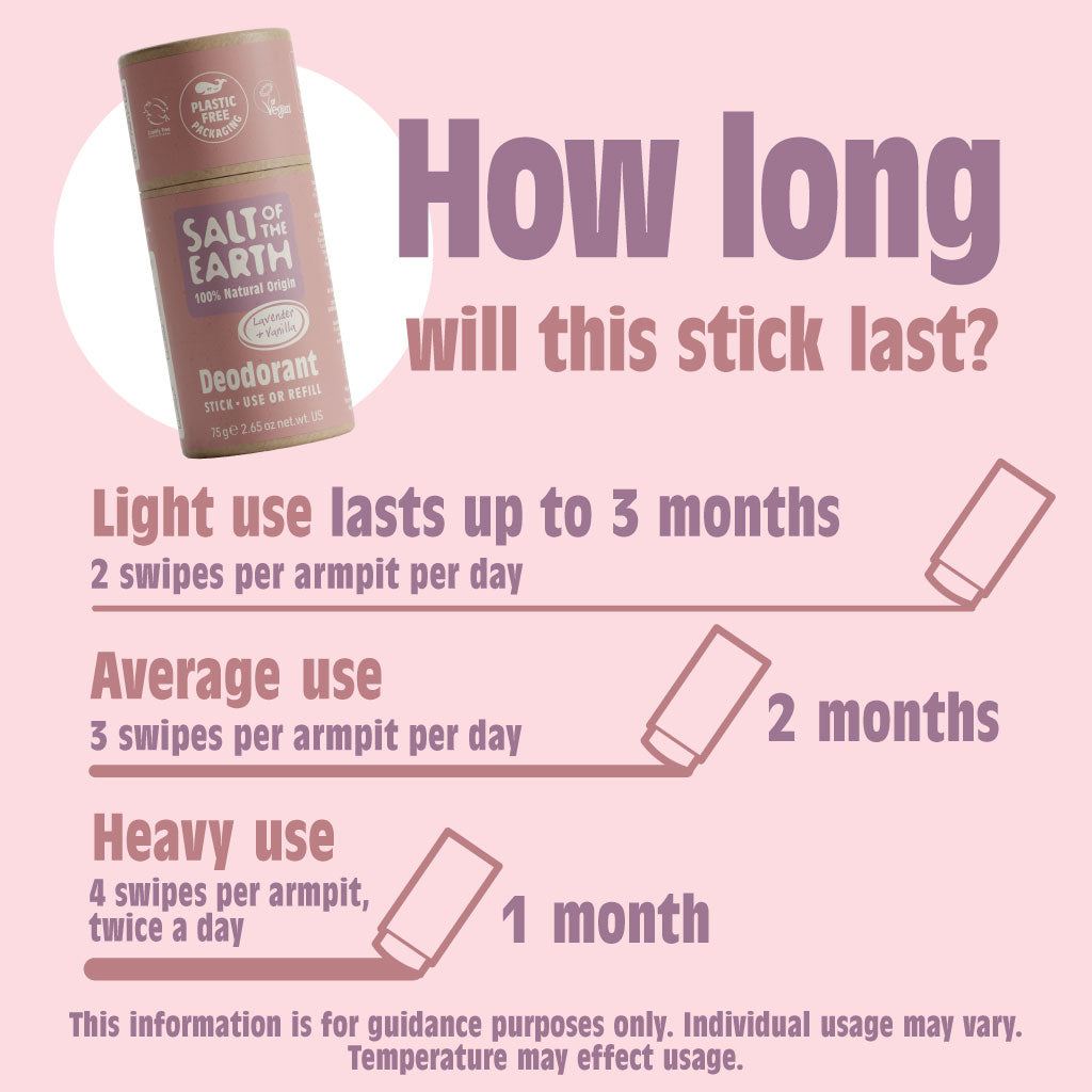 Lavender & Vanilla Natural Deodorant Stick - Use or Refill
